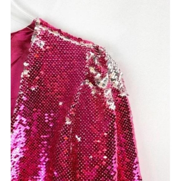 En Saison Womens Size L Bastienne Pink Sequin Bodysuit puffed-sleeve NEW - Picture 6 of 7